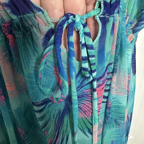 OP Swimsuit Coverup Drawstring Waist Tropical Teal and Pink Design in Size Large - Picture 3 of 7